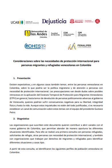 Consideraciones protección internacional - Gobierno Petro